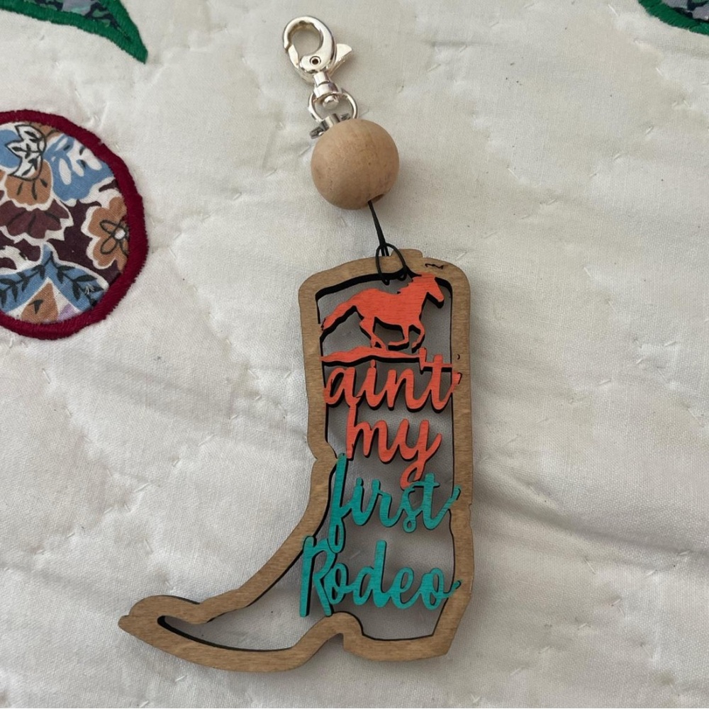 Western Boot Keychains Purse Charms with Cowboy Hat Design Not My First Rodeo - Picture 4 of 6